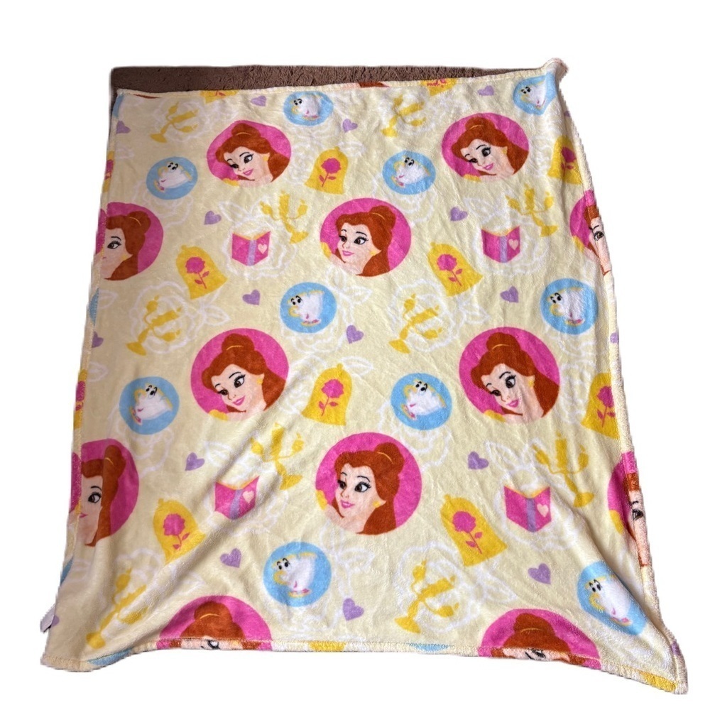 Disney Princess Belle Yellow and Pink Throw Blanket Chip Rose Beauty Beast
